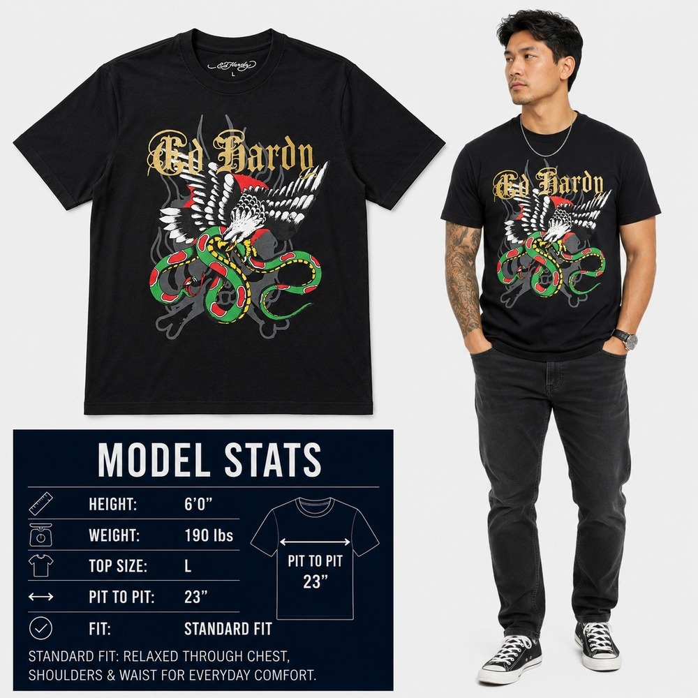 Ed Hardy‎ Mens Eagle Snake Graphic T-Shirt Black Gold EHM1101-8TJ Large